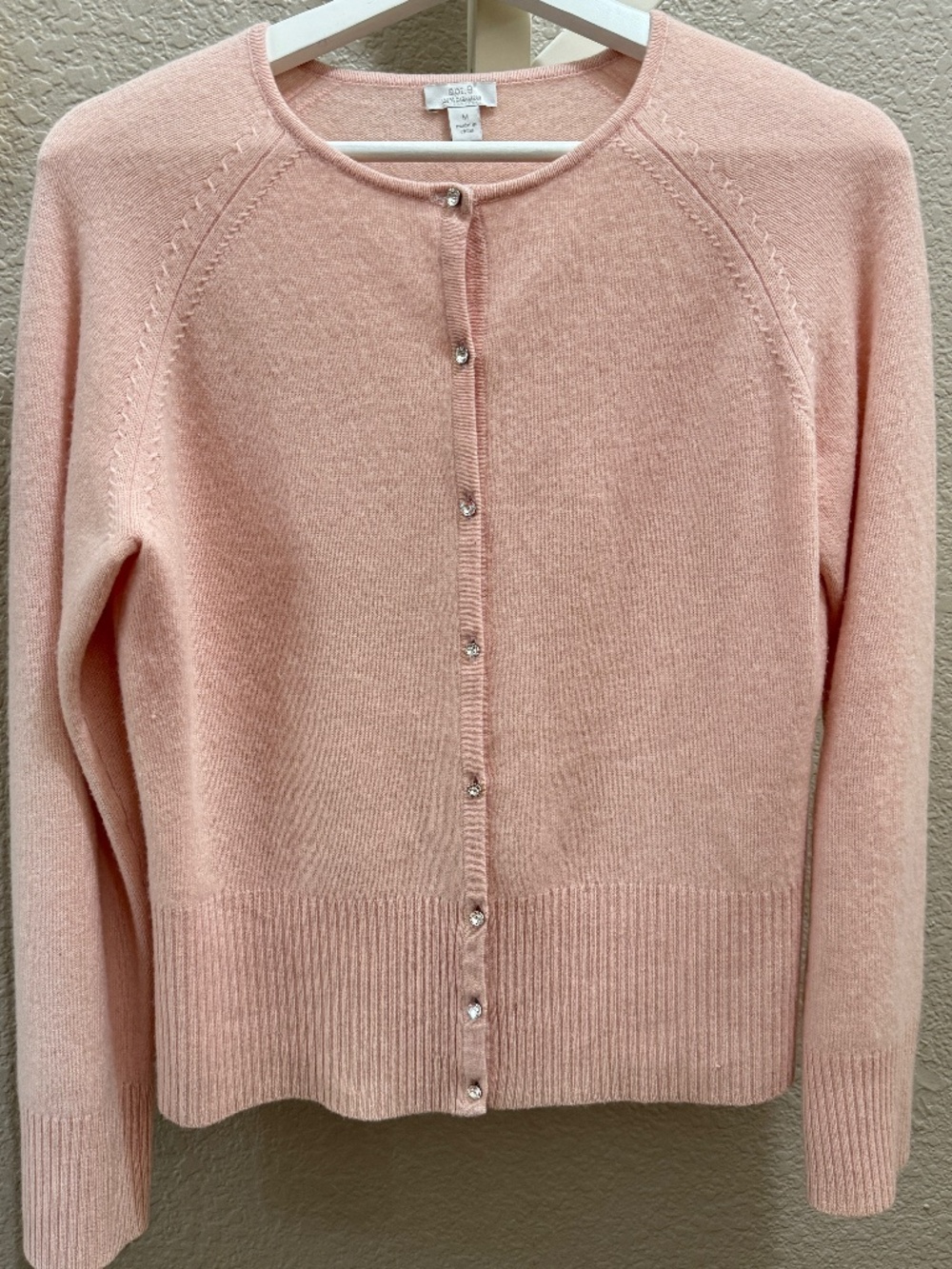 APT9 100% Cashmere Cardigan M Blush Pink Rhinestone Button Sweater